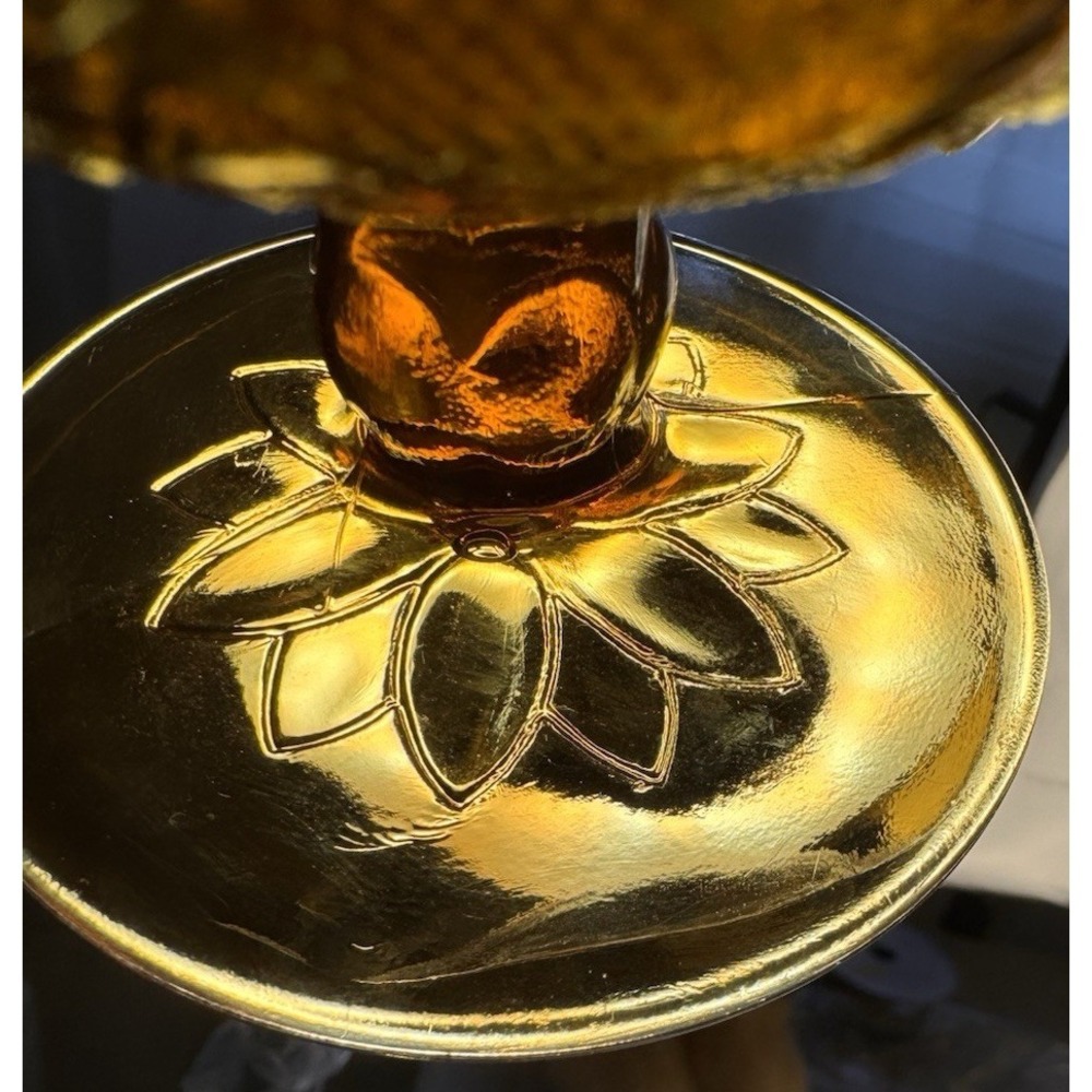 Tiara Indiana Glass Sandwich Pattern Amber Fairy Lamp Pedestal Candle Holder - Picture 10 of 13